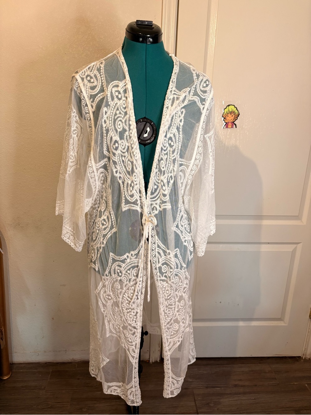 White Sheer Lace Maxi Kimono